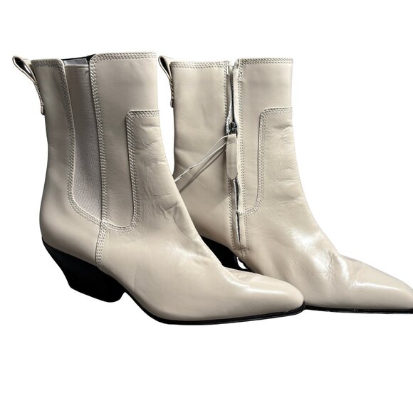 Franco Sarto Beige Leather Pointed Toe Ankle Boots – Women’s Size 8 - Picture 1 of 9